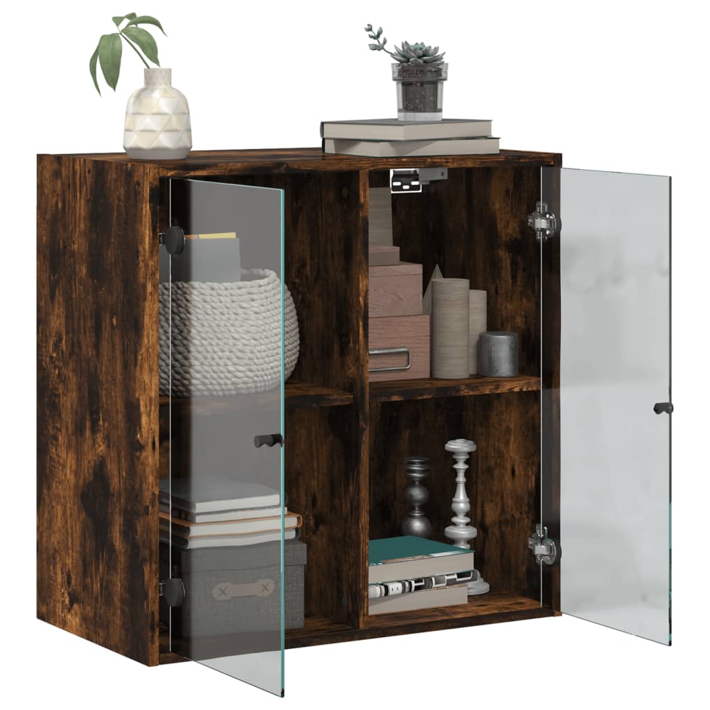 Wall Cabinet with Glass Doors Smoked Oak 68x37x68.5 cm